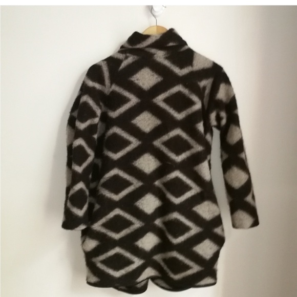 Italian Neutrals Lagenlook Oversized Boiled Wool Diamond Print Coat Size Large - Picture 8 of 8